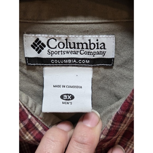 Columbia Shirt Mens 3XL Red Plaid Long Sleeve Button Front Cotton Casual Top - Picture 4 of 7